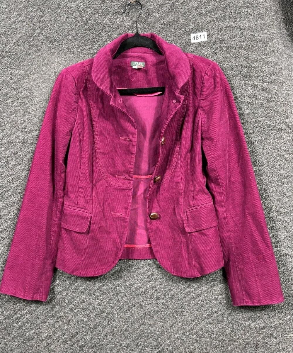 J Crew Corduroy Jacket Womens Size 2 Dark Pink Long Sleeve Classic Preppy Cotton